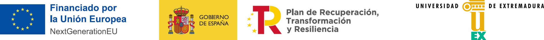 Logotipos institucionales: (1) NextGenerationEU, (2) Gobierno de España, (3) Plan de Recuperación, Transformación y Resiliencia y (4) Universidad de Extremadura